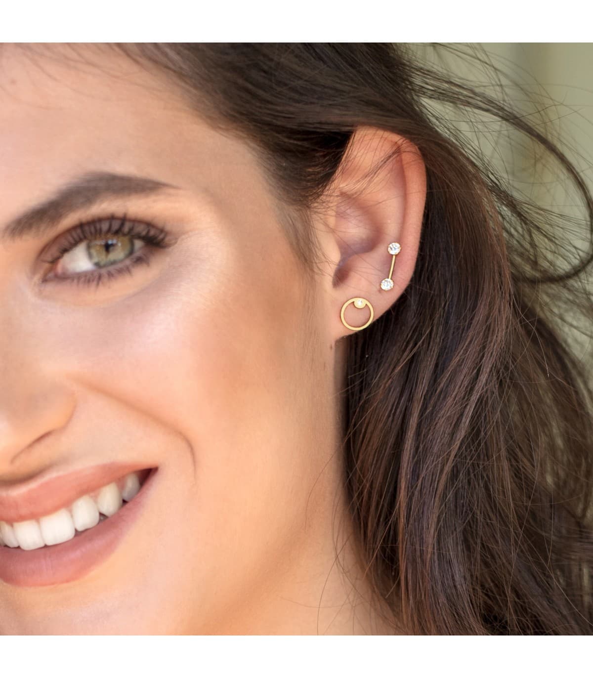 Pendientes Space Oro Amarillo 18K Círculo line minimal modernos joyas mujer online