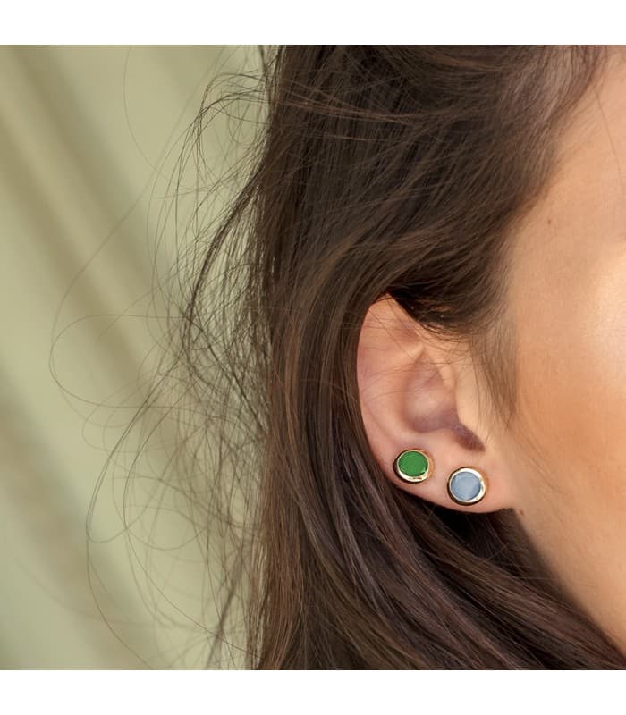 Pendientes Oro Amarillo 18K Lilo Piedra Verde chaton dormilona circonita color