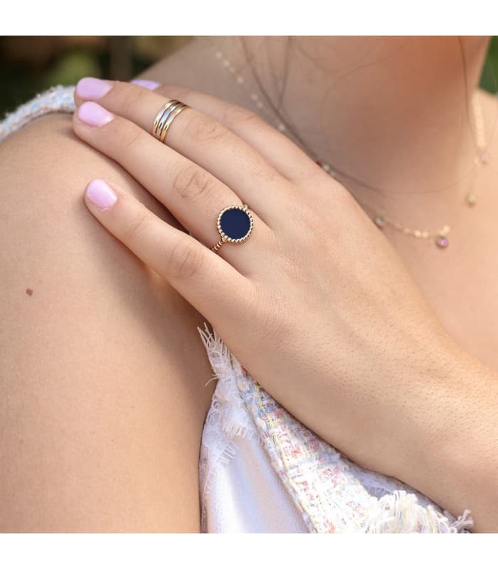 Anillo mujer Oro Amarillo 18K  sortija piedra color azul marino lapislazuli