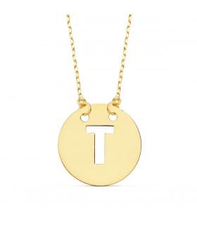 Collana iniziale T lettera oro giallo 18kt 42 cm, ciondolo piastrina con catenina.