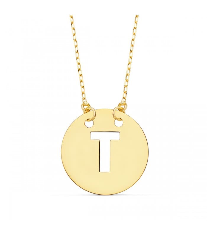Collier lettre T initiale or jaune 18k 42cm