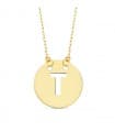 Collier lettre T initiale or jaune 18k 42cm