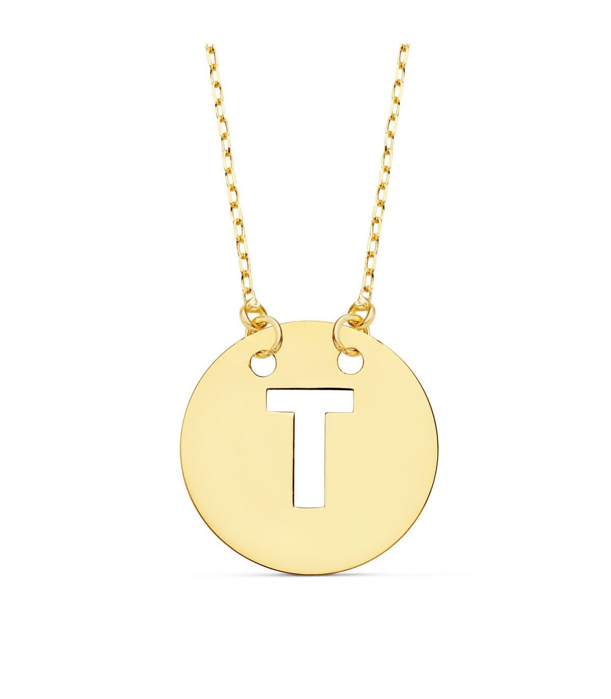 Collana iniziale T lettera oro giallo 18kt 42 cm, ciondolo piastrina con catenina.
