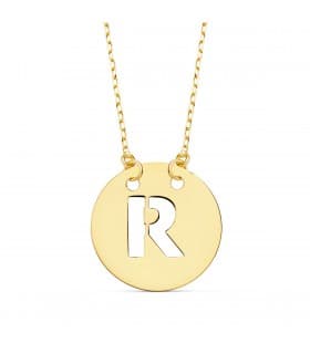 Collar letra R inicial oro amarillo 18k 42cm  gargantilla mujer nombre joyas personalizadas