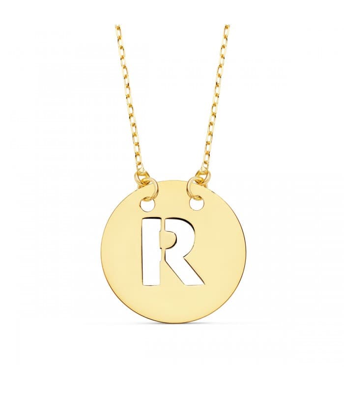 Collar letra R inicial oro amarillo 18k 42cm  gargantilla mujer nombre joyas personalizadas