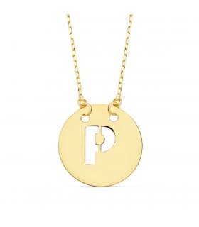 Collier lettre P initiale or jaune 18k 42cm