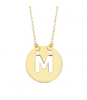 Collier lettre M initiale or jaune 18k 42cm