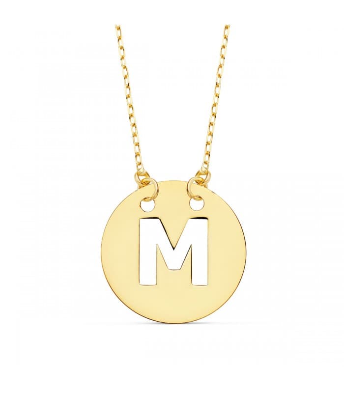 Collar letra M inicial oro amarillo 18k 42cm  gargantilla mujer nombre joyas personalizadas
