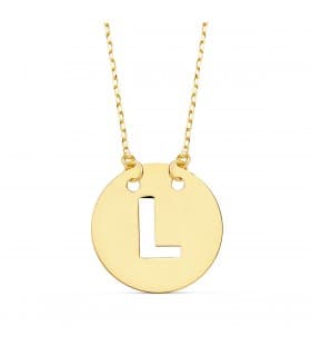 Collier lettre L initiale or jaune 18k 42cm
