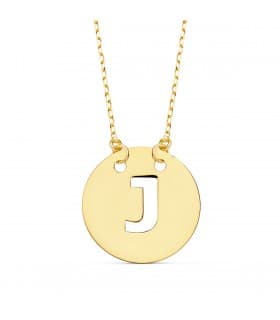 Collier lettre J initiale or jaune 18k 42cm