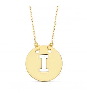 Collana per donna con iniziale I, piastrina lettera oro giallo 18kt 42 cm