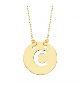 Collier lettre C initiale or jaune 18k 42cm