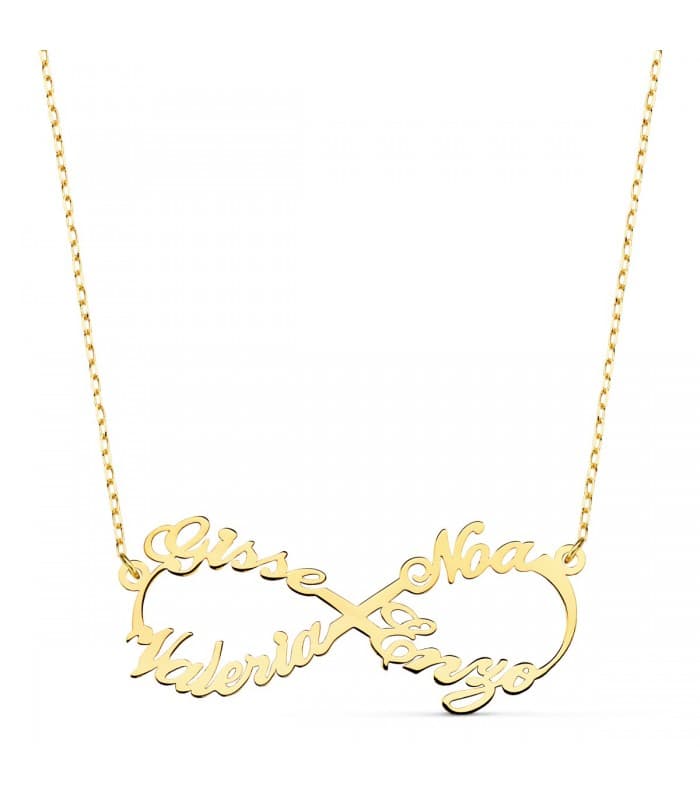 Collar personalizado infinito Oro 18K Cuatro nombres