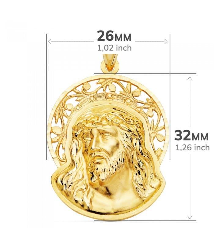 Colgante Cabeza Cristo Potencias Oro 18K 38mm
