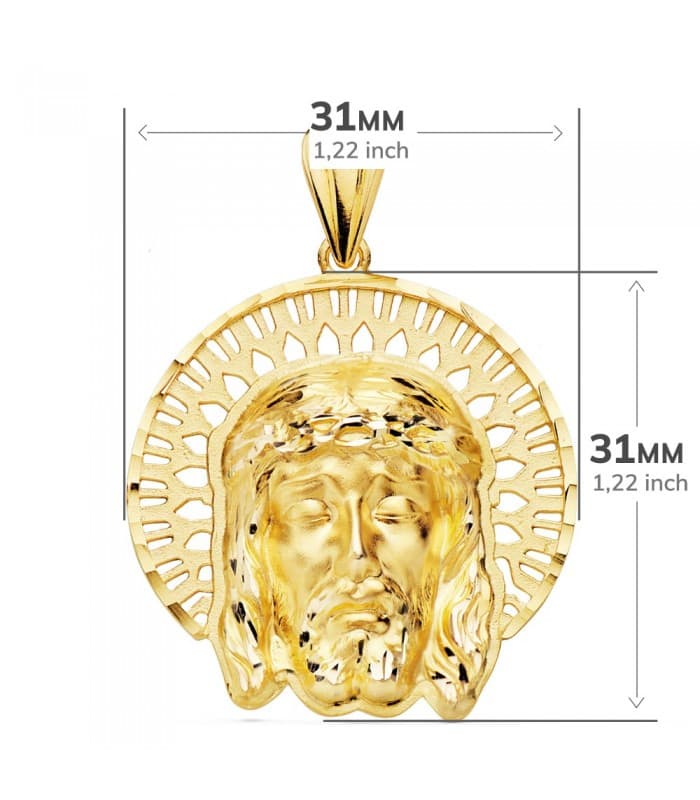 Colgante Cabeza Cristo Cerco Oro 18K 31mm medalla estampacion joya religiosa personalizada