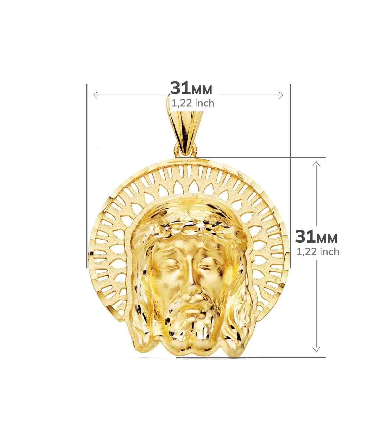 Colgante Cabeza Cristo Cerco Oro 18K 31mm medalla estampacion joya religiosa personalizada