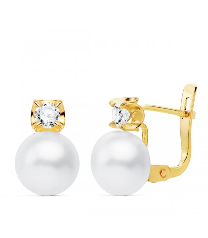 Boucles d'oreilles Toi et Moi Or 18K Communion Perle 7.5 mm