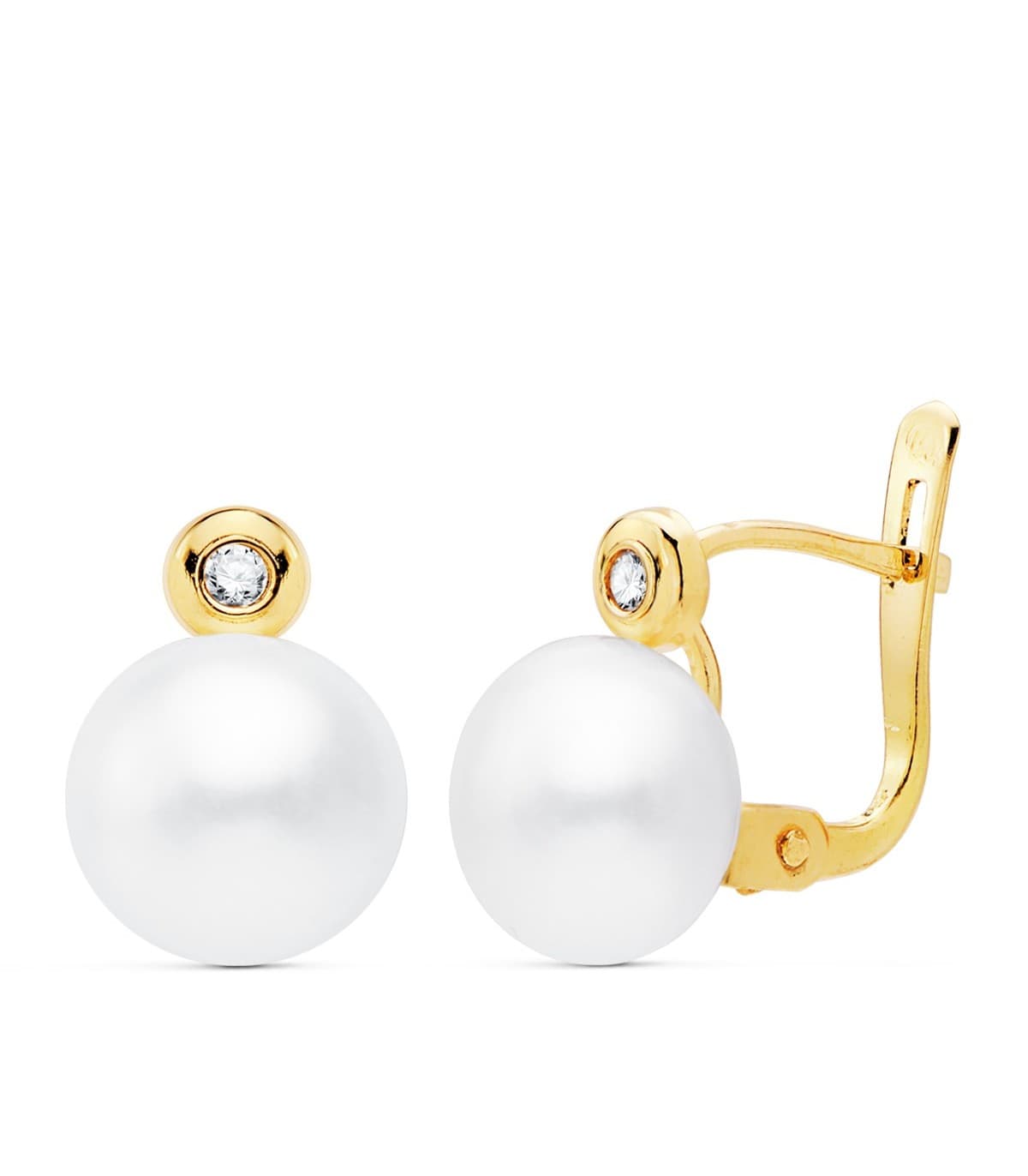 Pendientes Tu y Yo Oro 18K Comunión Perla 7 mm joyas niña infantil cierre catalan