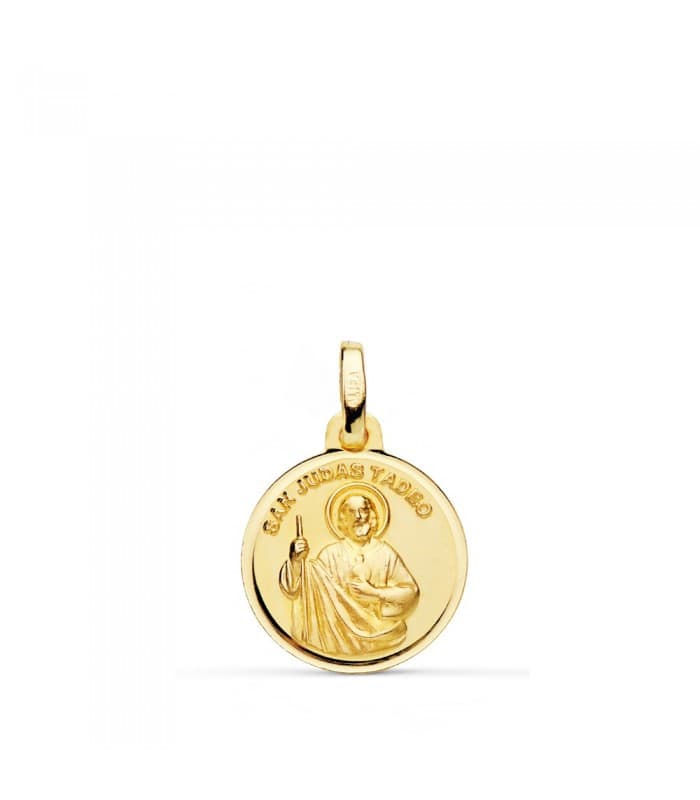 Medalla San Judas Tadeo Oro 18K 14mm joya religiosa santo oracion
