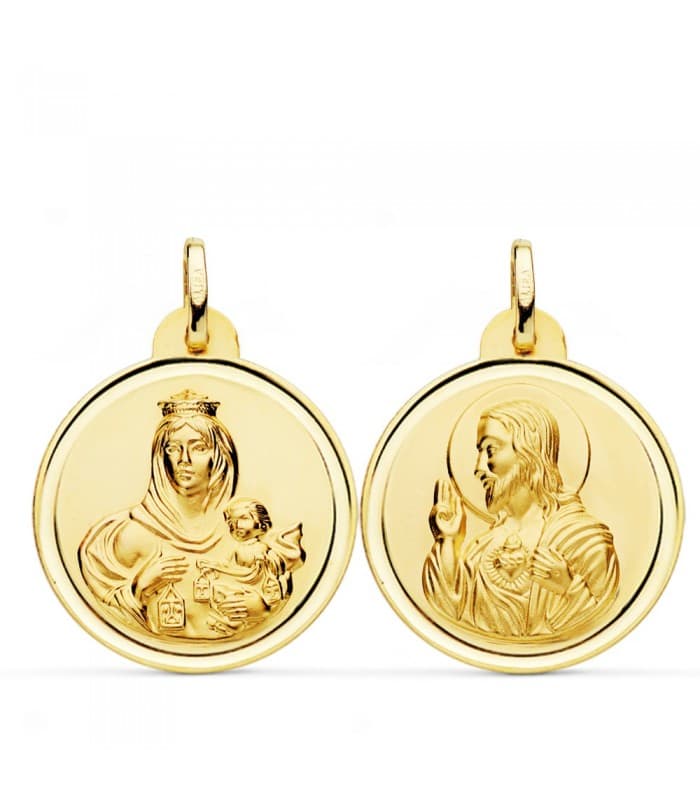 Medalla religiosa colgante escapulario virgen del Carmen y Jesucristo medallón oro