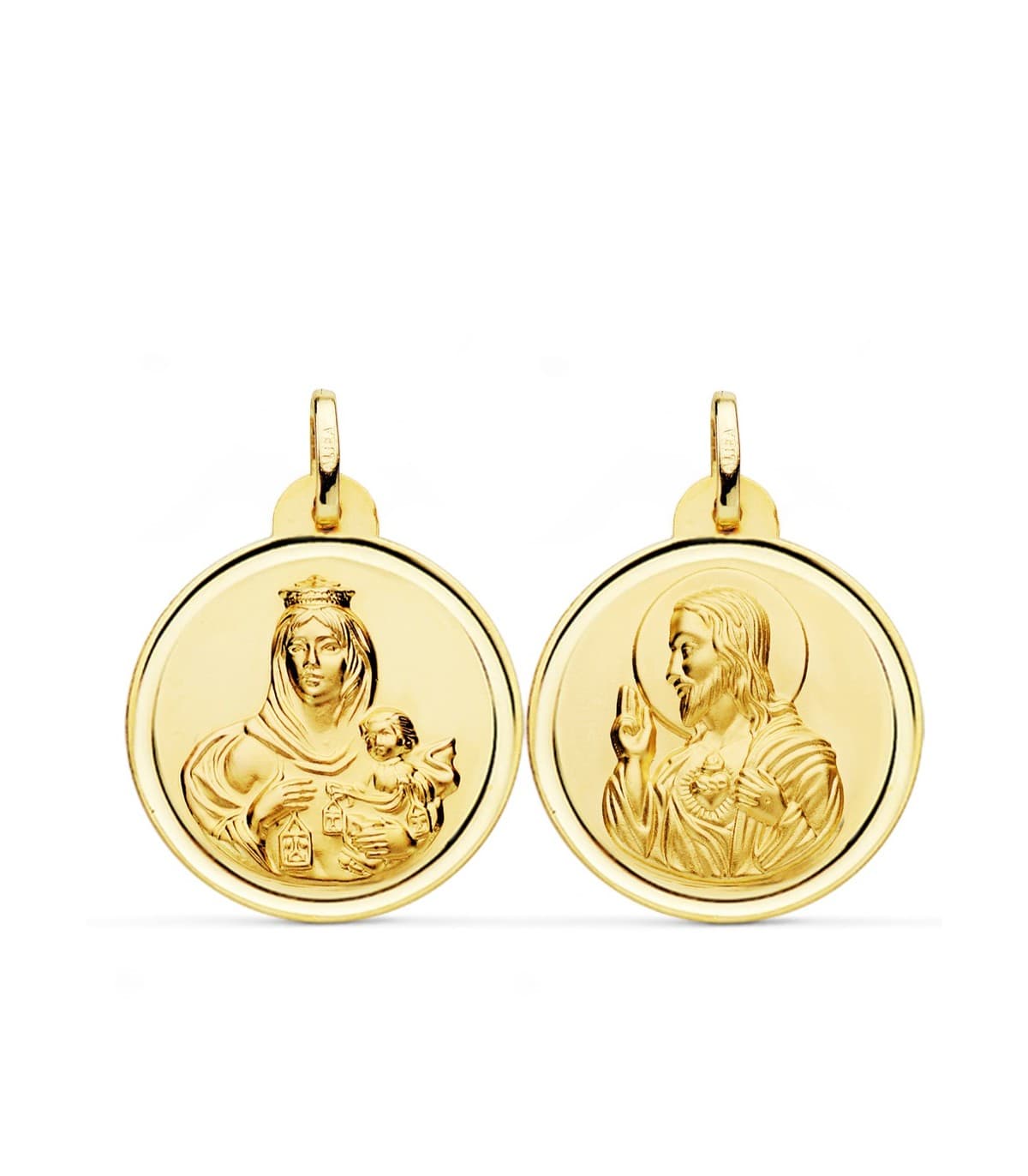 Medalla religiosa colgante escapulario virgen del Carmen y Jesucristo medallón oro