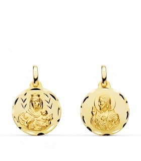 Scapolare del Carmelo e Cuore di Gesù  Oro 18Kt 16 mm intagliato