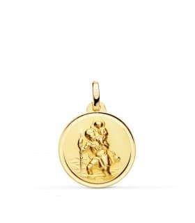 Medalla San Cristóbal Oro 18K 18mm Bisel joya religiosa grabado personalizado
