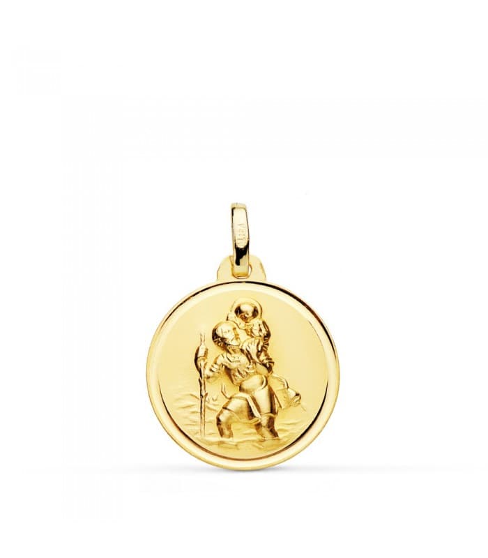 Medalla San Cristóbal Oro 18K 18mm Bisel joya religiosa grabado personalizado