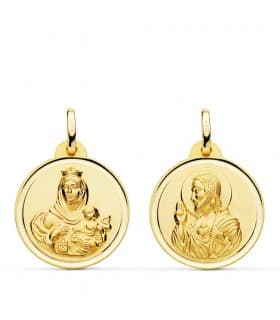 Medalla escapulario Virgen Carmen Corazón de Jesús bisel  20 mm oro 18k