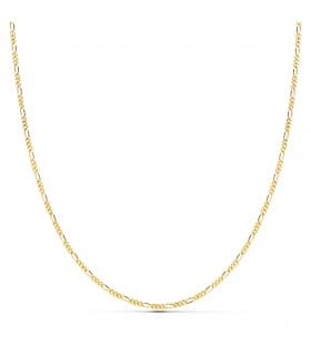 Catena in oro giallo 750, modello Figaro 3+1- 1mm - 60cm, collana da uomo lunga, maglia piena.