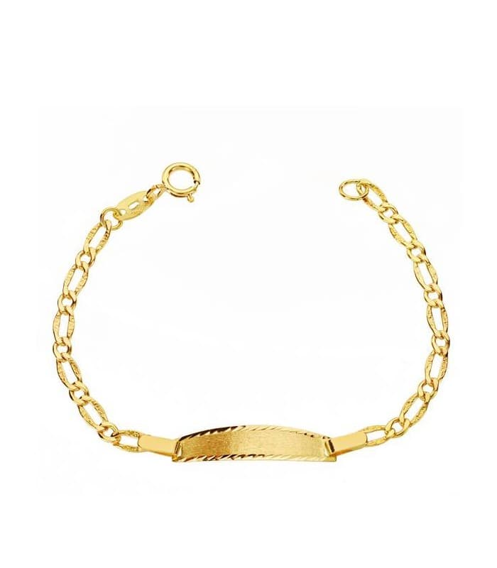 Bracciale con targhetta per Bimbi, personalizzato con nome, modello a maglia alternata - Gioielli in oro 18kt