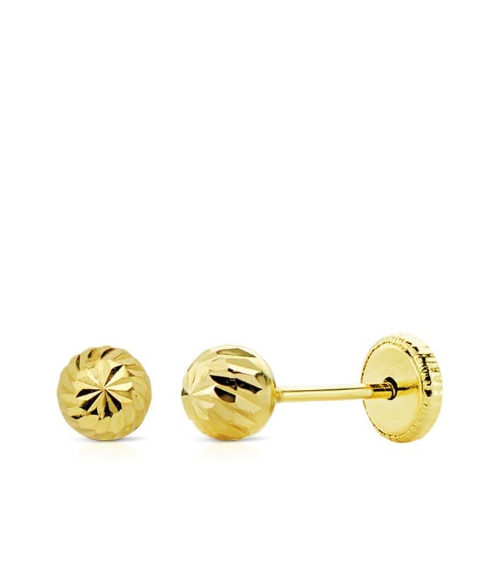 Pendientes bola tallada rosca niña 5mm oro amarillo 18k