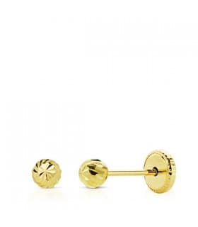 Pendientes de rosca oro amarillo Annunziata 3 mm 18K, bolas talladas para bebé y recién nacida