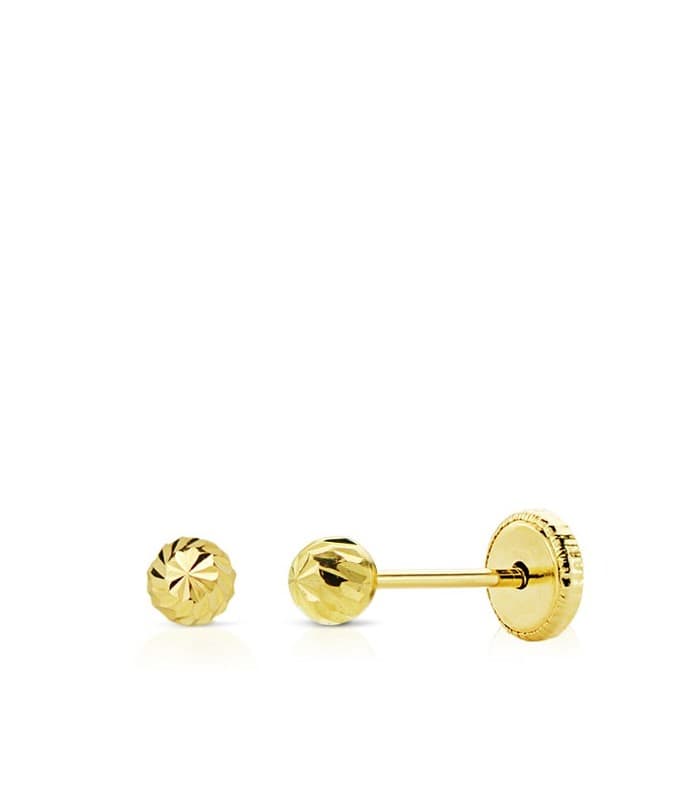 Pendientes de rosca oro amarillo Annunziata 3 mm 18K, bolas talladas para bebé y recién nacida