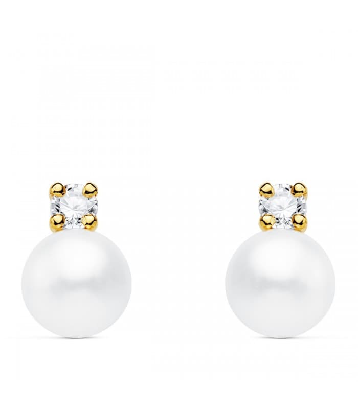 Pendientes Mujer Belisa Oro 18K Tu y yo perla circonita