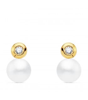 Orecchini design “Toi e Moi”, con perle e punto luce da 4 mm - Dawa oro giallo 750