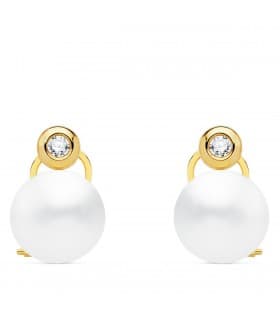 Orecchini perla coltivata “Toi e Moi”, con punto luce - Gaia oro giallo 750 15mm