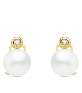 Orecchini di perla coltivata design “Toi e Moi”, con punto luce - HAIMI oro giallo 750