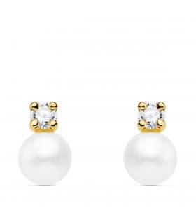 Orecchini di perla coltivata design “Toi e Moi”, con punto luce - ILEANA oro giallo 750