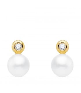 Ohrringe aus 18K Gelbgold mit Süßwasserperle 8 mm & Zirkonia – Perlenohrringe für Damen IDOIA