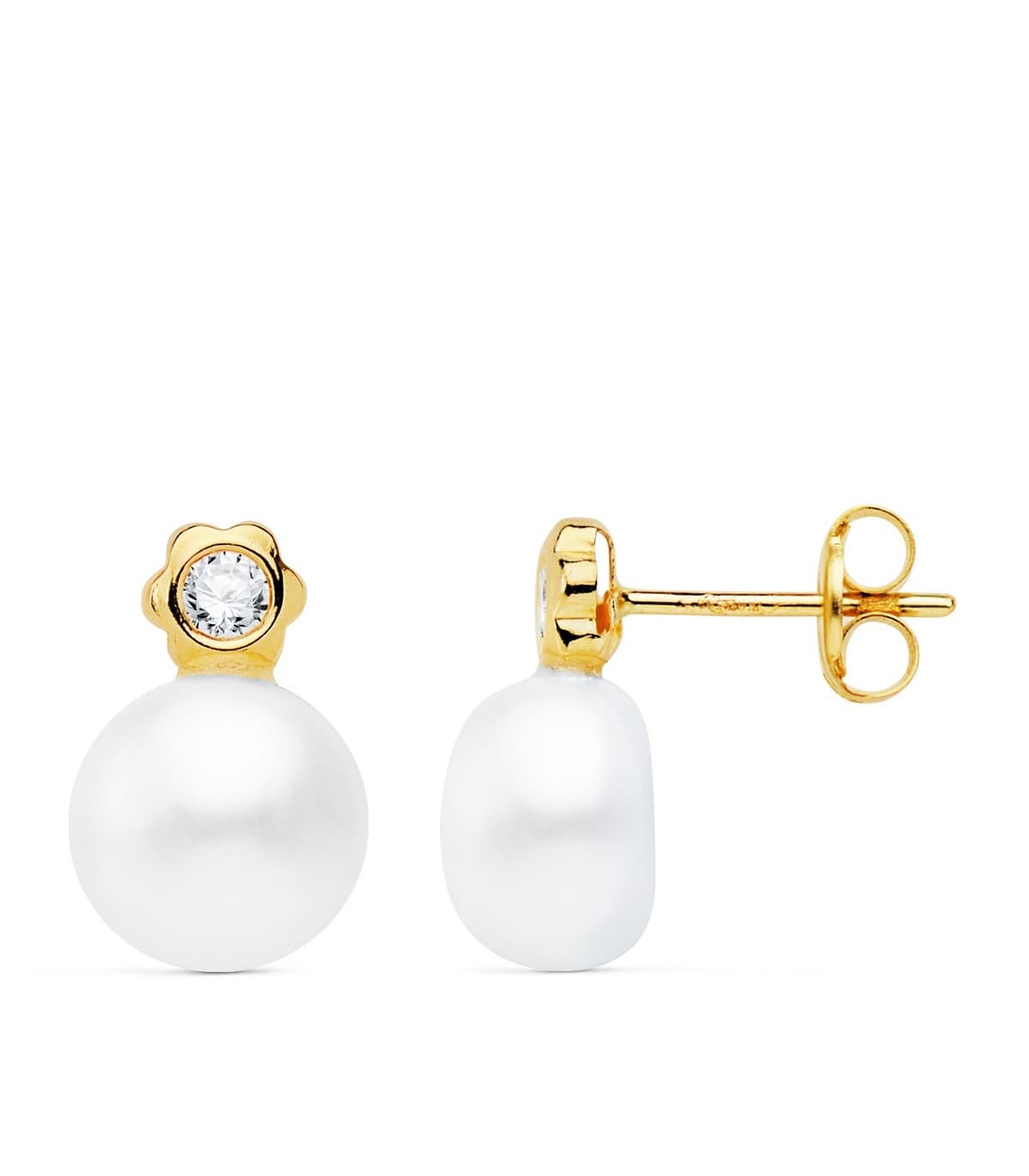 Boucles d'oreilles Enfant zircon et perle blanche 8 mm.