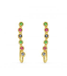 Pendientes Trepadores Arcoiris Oro 18K modernos originales piedras colores gemas multicolor