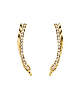 Orecchini lobo lunghi Arco oro 18 kt, modello rampicanti curvo con zirconi | Gioielli donna