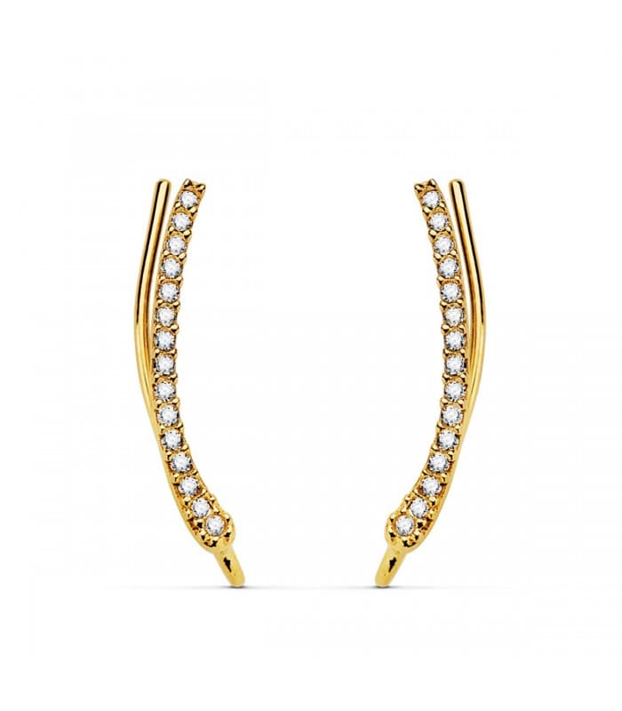 Pendientes Trepadores Arco Oro Amarillo 18K modernos mujer regalo joyeria online piedras