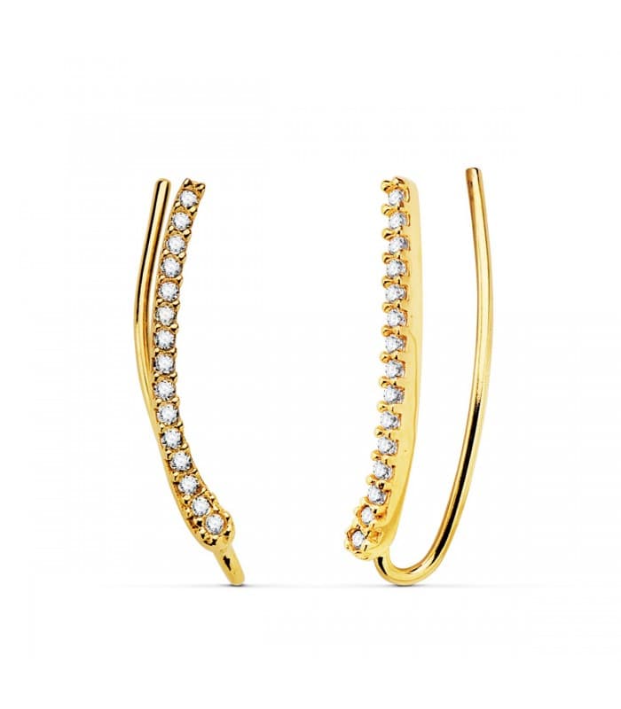 Pendientes Trepadores Arco Oro Amarillo 18K modernos mujer regalo joyeria online piedras