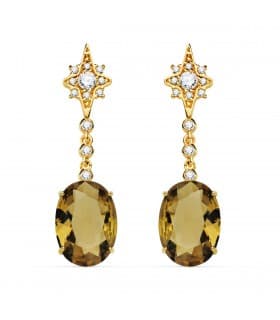 Eleganti orecchini Broadway oro giallo 18kt Pietra colorata Fumé Ovale - Per donna e matrimonio
