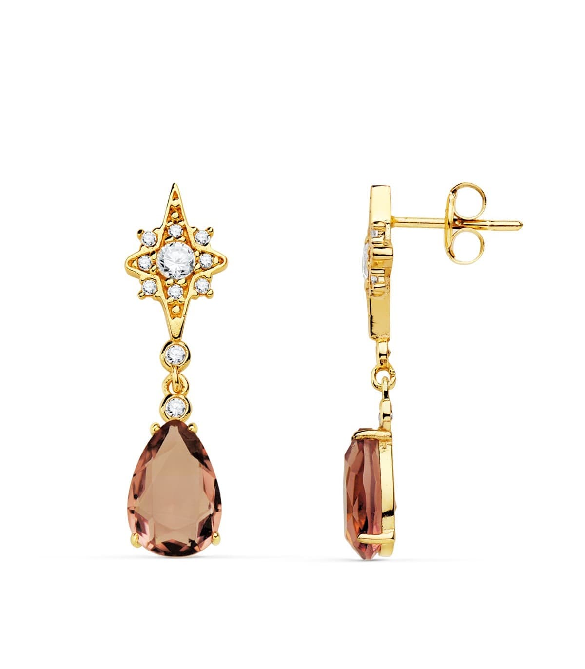 Eleganti orecchini Broadway oro giallo 18kt Pietra colorata Marsala a goccia - Per donna e matrimonio