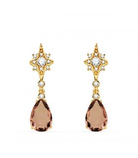 Eleganti orecchini Broadway oro giallo 18kt Pietra colorata Marsala a goccia - Per donna e matrimonio