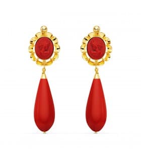 Orecchini pendenti con corallo a goccia, Modello Marisol da donna oro 18kt 47mm