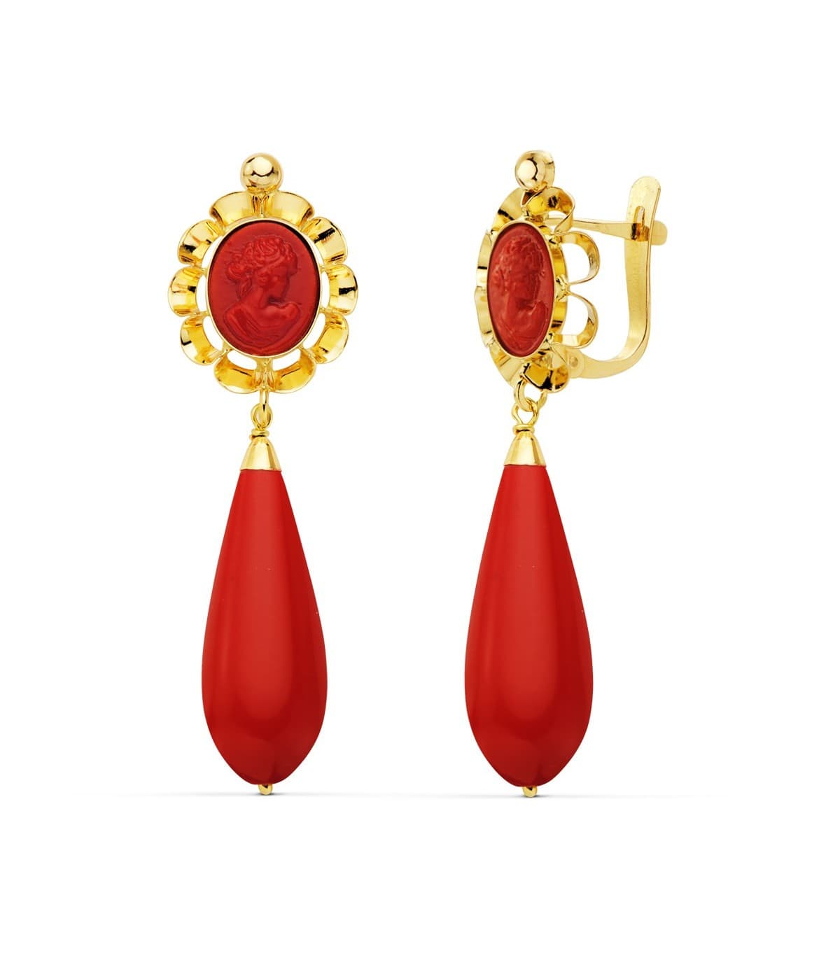 Orecchini pendenti con corallo a goccia, Modello Marisol da donna oro 18kt 47mm